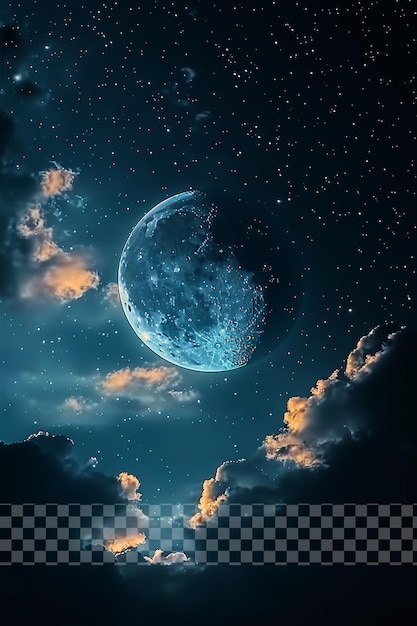 PSD nubes en el cielo nocturno luna creciente estética en fondo transparente
