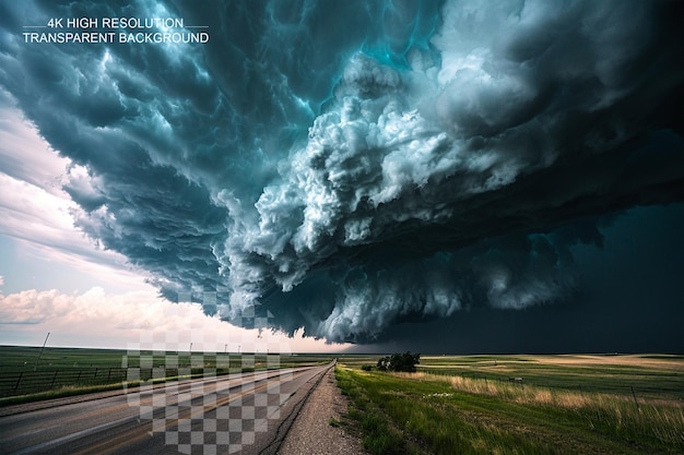 Las nubes de tormenta supercélulas muestran el poder de la naturaleza sobre un fondo transparente