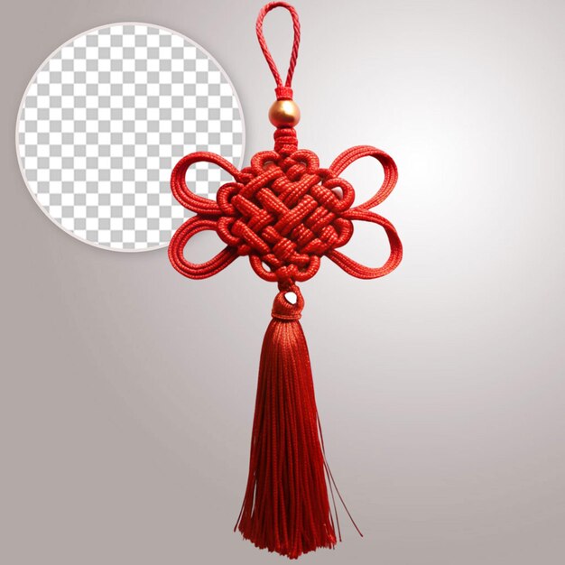 Nudo ornamental simétrico chino con franjas de pincel aisladas en un fondo transparente símbolo de buena suerte