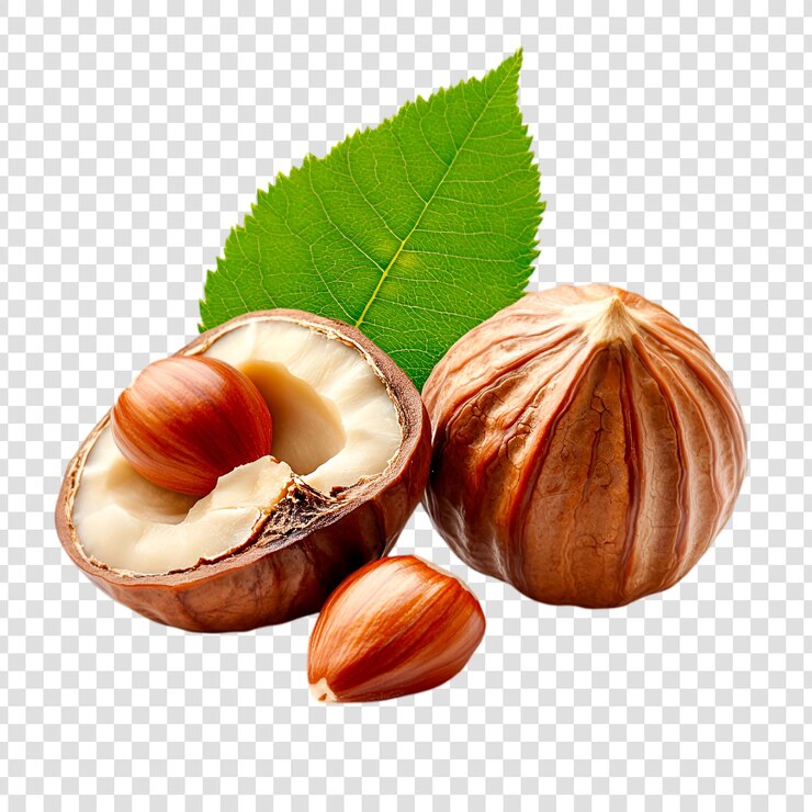PSD nueces de avellana cosecha fresca nueces deliciosas bocadillos saludables hojas verdes
