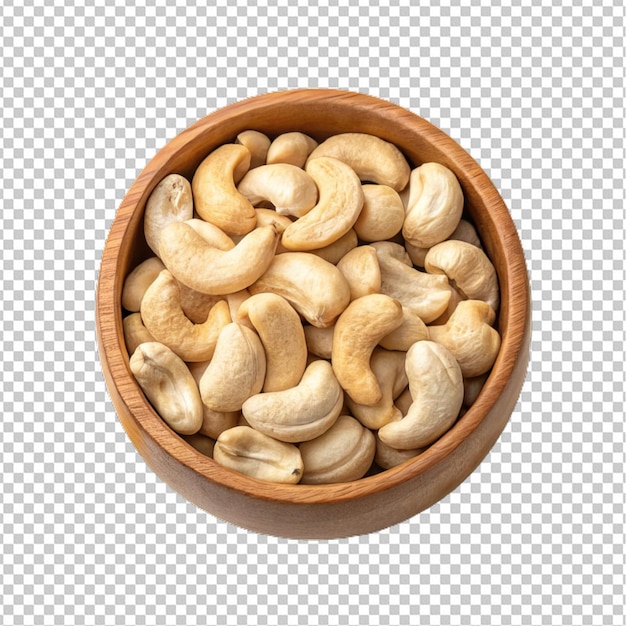 Nueces de caju en cuenco de madera aisladas en un fondo transparente png