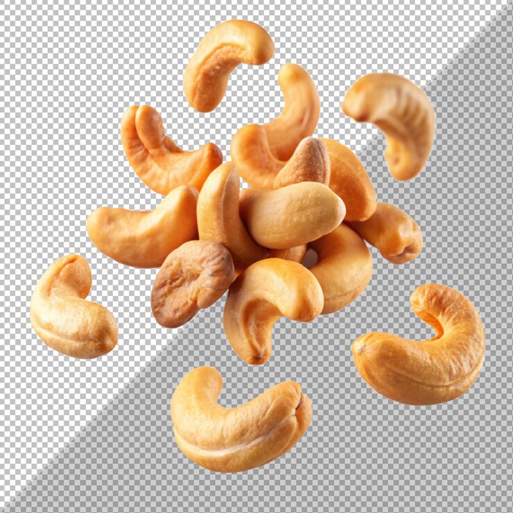 PSD nueces de caju orgánicas aisladas en una capa alfa de fondo transparente