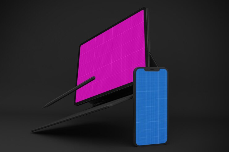 PSD nueva maqueta de smartphone 12 y tableta digital pro