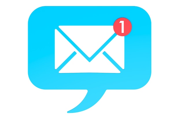 Nueva notificación de correo electrónico La bandeja de entrada recibe el concepto de alerta de mensaje electrónico Renderización 3D aislada sobre un fondo transparente
