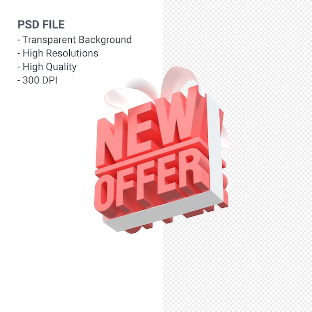 Nueva oferta venta representación de diseño 3d para promoción de venta con arco y cinta aislado