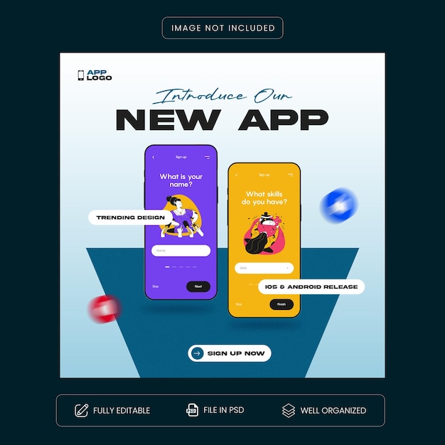 Nueva plantilla de publicación de marketing de aplicaciones en las redes sociales