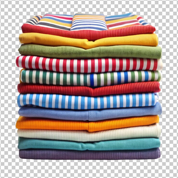PSD nueva ropa de colores apilada aislada sobre un fondo blanco