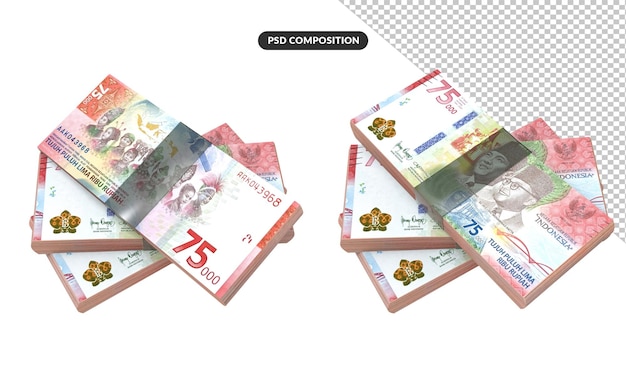 Nueva rupia indonesia moneda 3d render premium psd