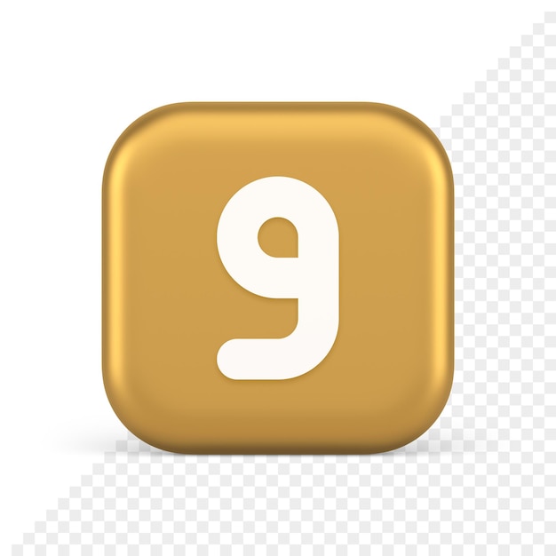 Nueve números botón dorado cálculo matemáticas presupuesto financiero aplicación web 3d icono realista