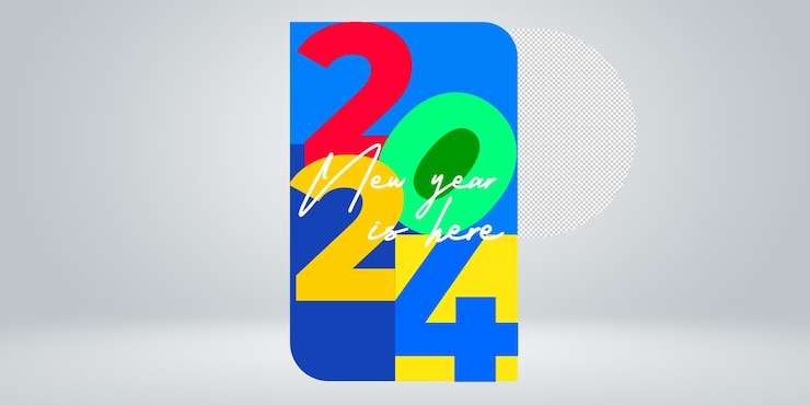 PSD nuevo año 2024 concepto de diseño artístico en un fondo transparente