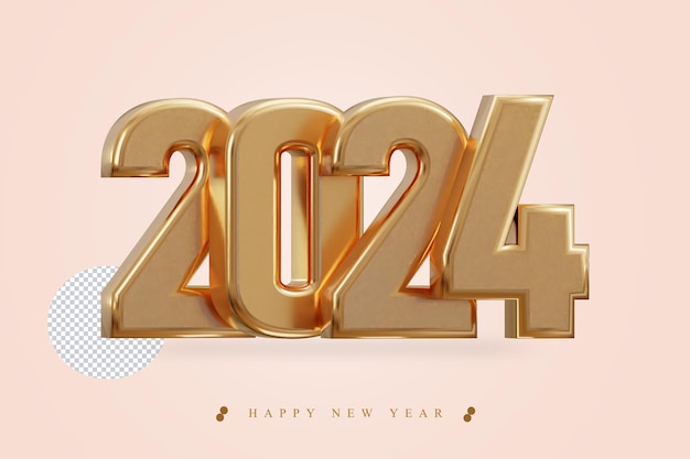 Nuevo año 2024 efecto de texto de renderización 3D dorado