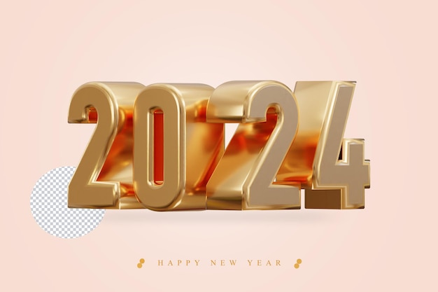 Nuevo año 2024 efecto de texto de renderización 3D dorado
