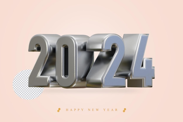 Nuevo año 2024 plata efecto de texto de renderización 3d