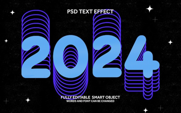 Nuevo archivo PSD de efecto de texto del año 2024