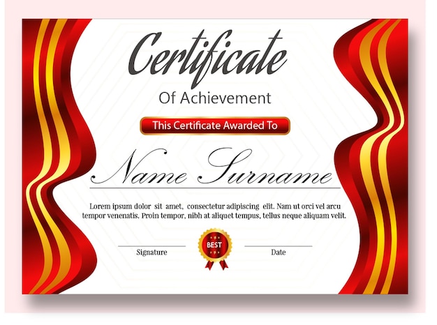 nuevo diseño de certificado profesional con color rojo y dorado