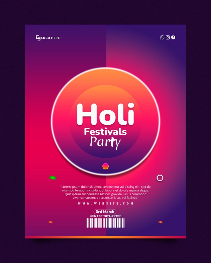 PSD nuevo diseño de plantilla de cartel del festival holi de gradiente moderno y colorido