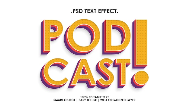 PSD nuevo efecto 3d de estilo de texto de podcast