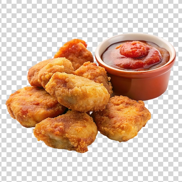 Nuggets de frango com ketchup isolados em fundo transparente