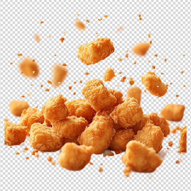 PSD nuggets de frango fritos com migalhas caindo