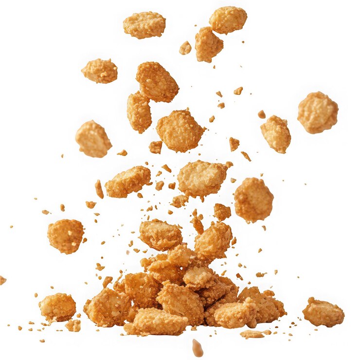 Los nuggets de pollo caen aislados en el blanco