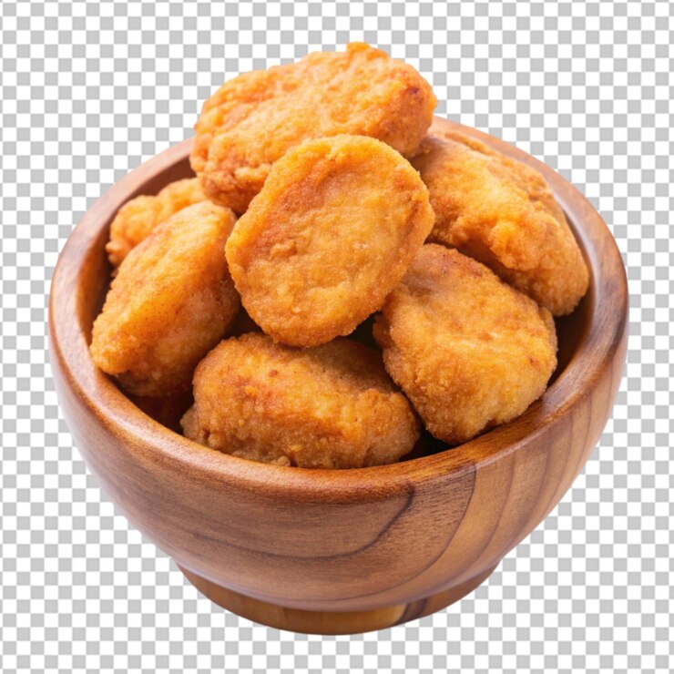 PSD nuggets de pollo frito en una bandeja sobre un fondo transparente