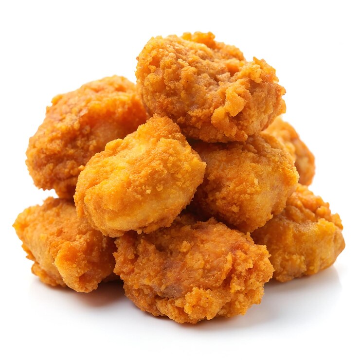 PSD nuggets de pollo frito y crujiente aislados en blanco