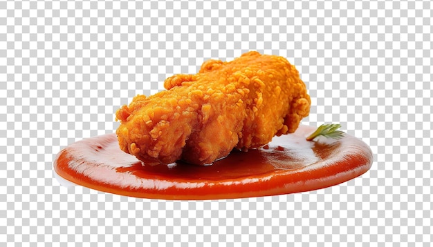 PSD nuggets de pollo frito y crujiente con ketchup en una placa blanca aislada sobre un fondo transparente