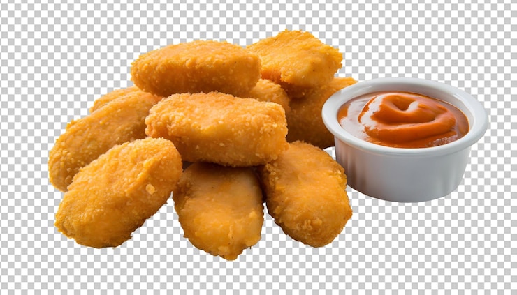 PSD nuggets de pollo frito en un plato aislado sobre un fondo transparente