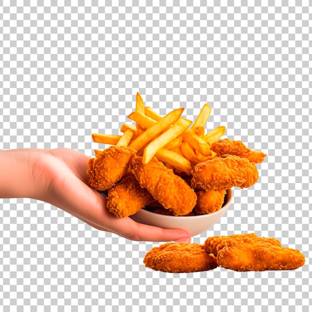 PSD nuggets de pollo fritos y papas fritas en un fondo transparente