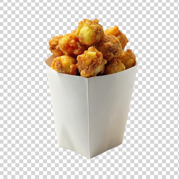 Nuggets de pollo fritos en taza de papel aislados sobre un fondo transparente