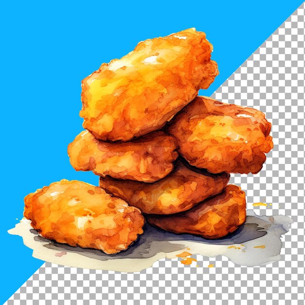 PSD des nuggets de poulet délicieux dans le style aquarelle.