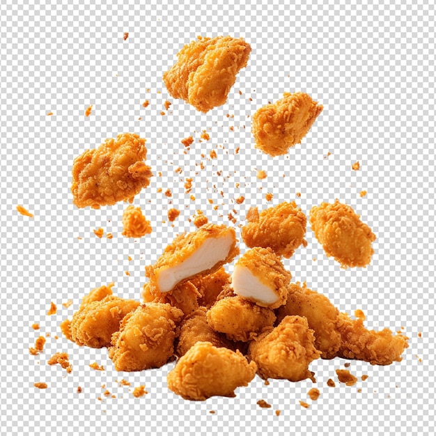 PSD des nuggets de poulet frits avec des miettes qui tombent