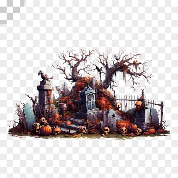 PSD la nuit du cimetière d'halloween est transparente.