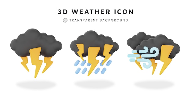 PSD la nuit de la pluie, de l'orage et du vent, les icônes météorologiques sont définies en 3d.