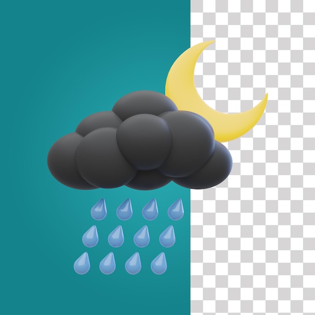 PSD une nuit pluvieuse avec des nuages noirs et un croissant de lune derrière