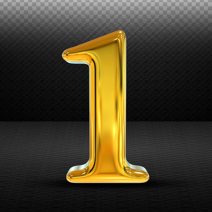 PSD number 1 gold 3d render
