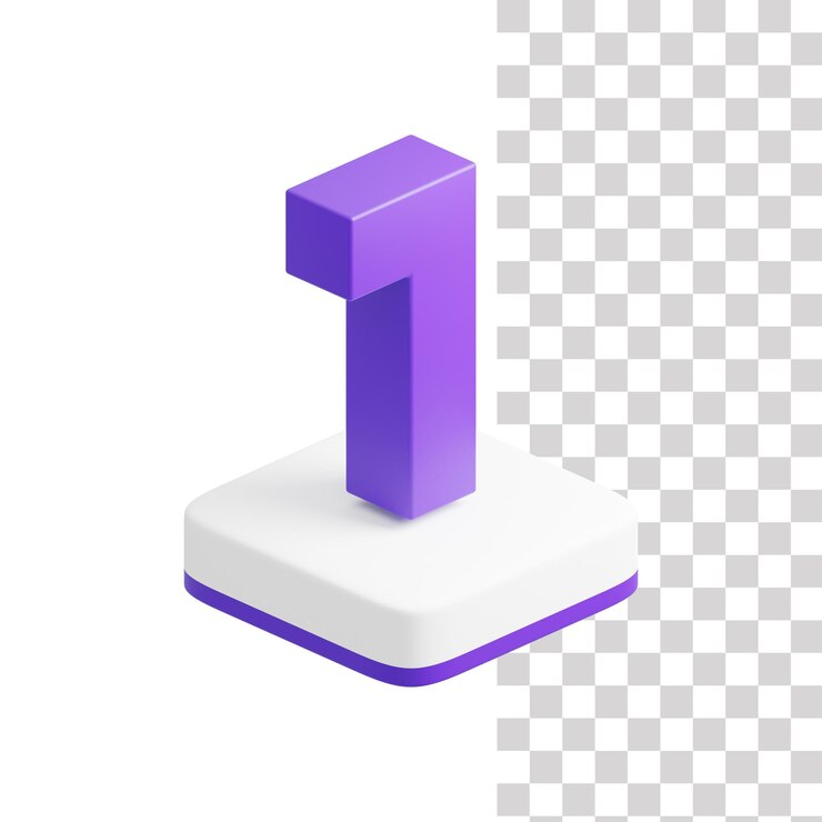 PSD number 1 icon on purple white background