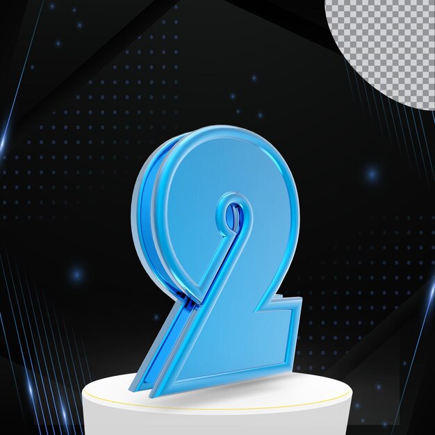 number 2 3d render collection with color blue