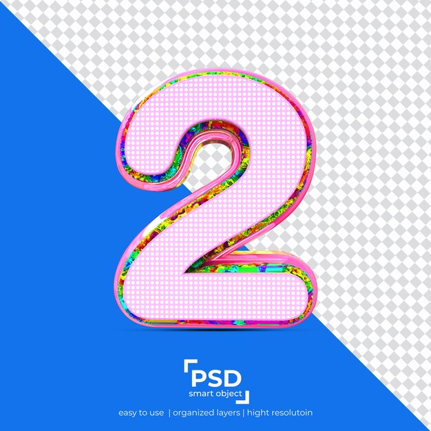number 2 best 3d font made of realistic with pink color ready to use