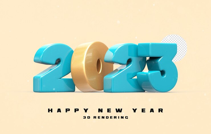 PSD number 2023 happy new year 2023 3d render