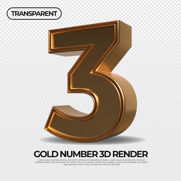 number 3 gold transparent luxury 3d