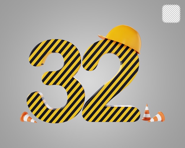 Number 32 Construction Style 3D illustration