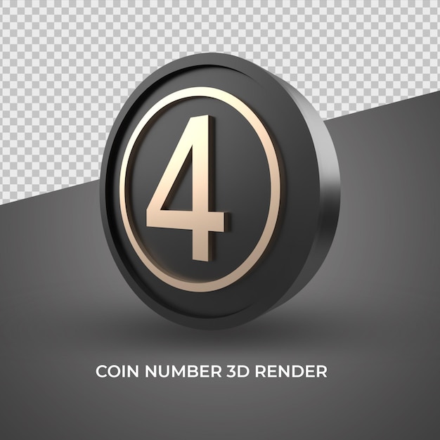 number 4 coin gold 3D luxury