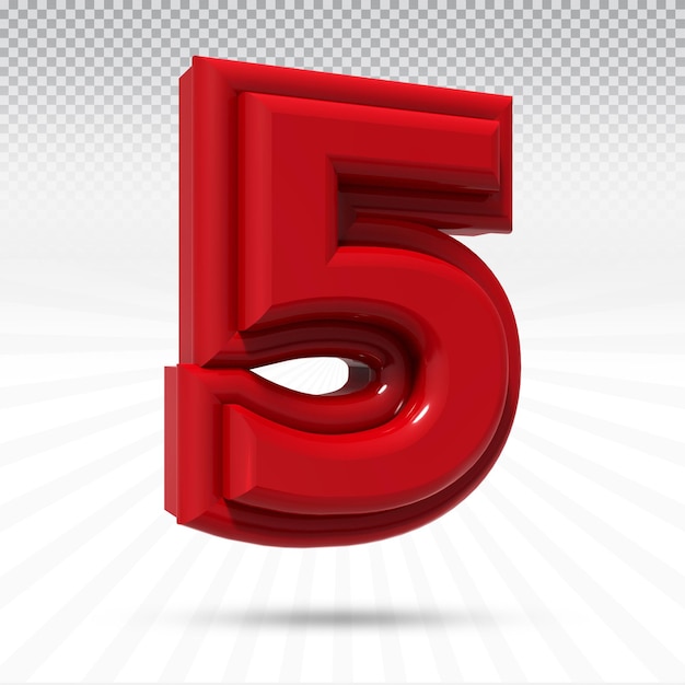 number 5 3d render collection with color red left