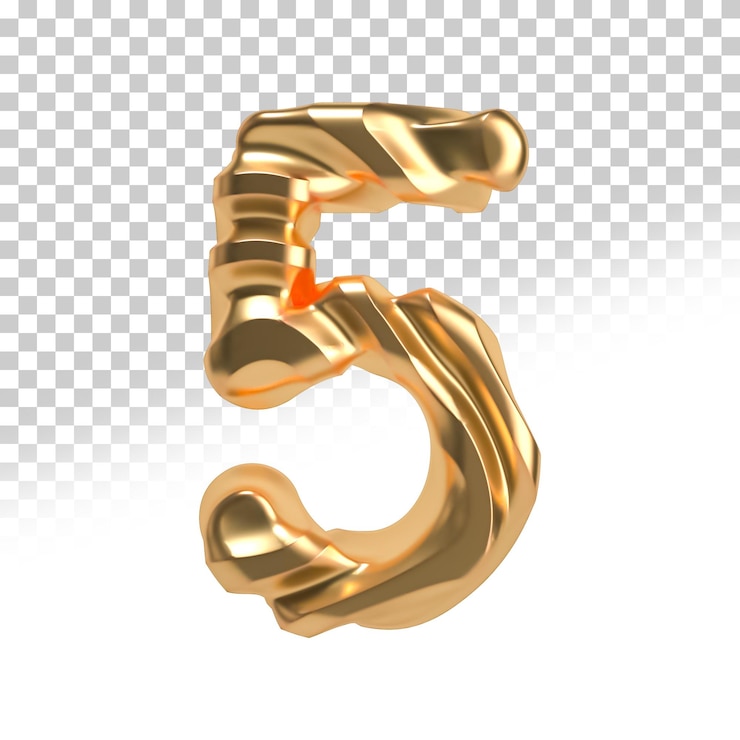 PSD number 5 metal 3d render style