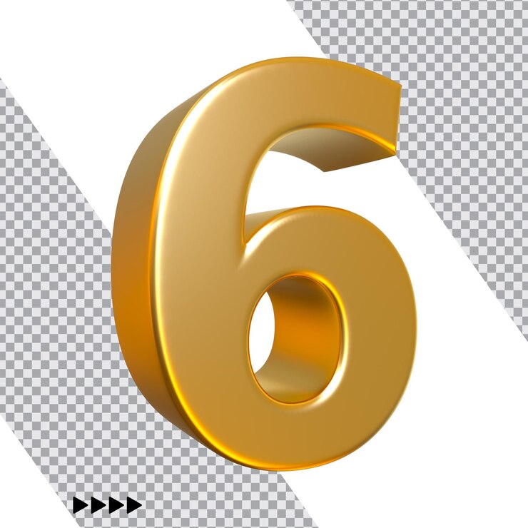 PSD number 6 gold 3d rendering