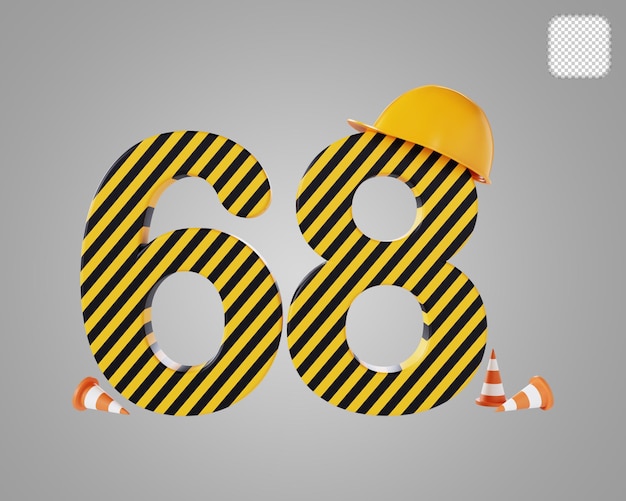 Number 68 Construction Style 3D illustration