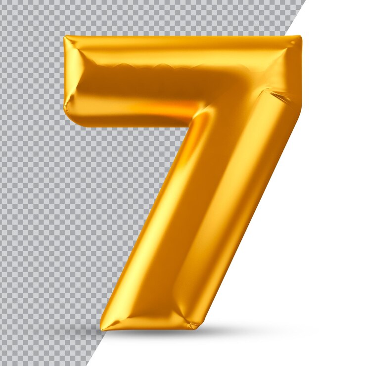 PSD number 7 gold 3d rendering