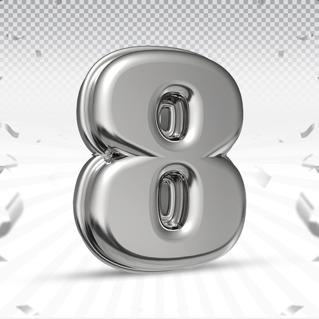 Number 8 3D render collection with color silver