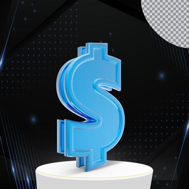 Number dollar 3d-render-sammlung mit farbe blau